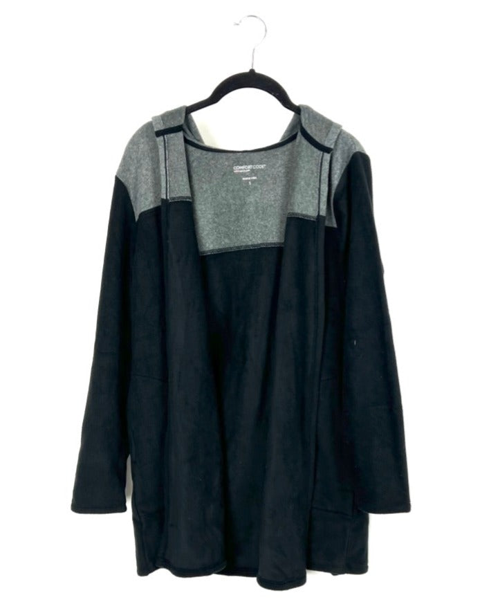 Black And Grey Fleece Cardigan - Size 6/8