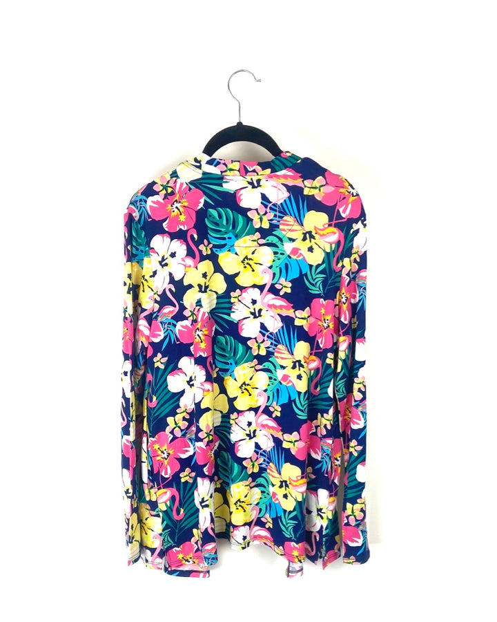 Tropical Multicolor Print Open Cardigan - Small
