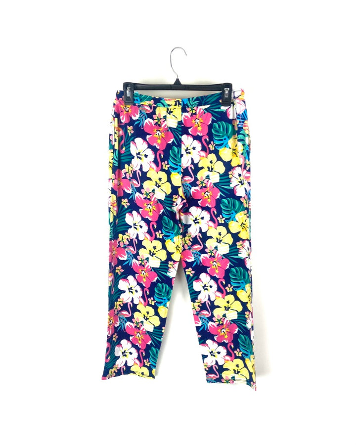 Tropical Print Cropped Wide Leg Pajama Pants - Small