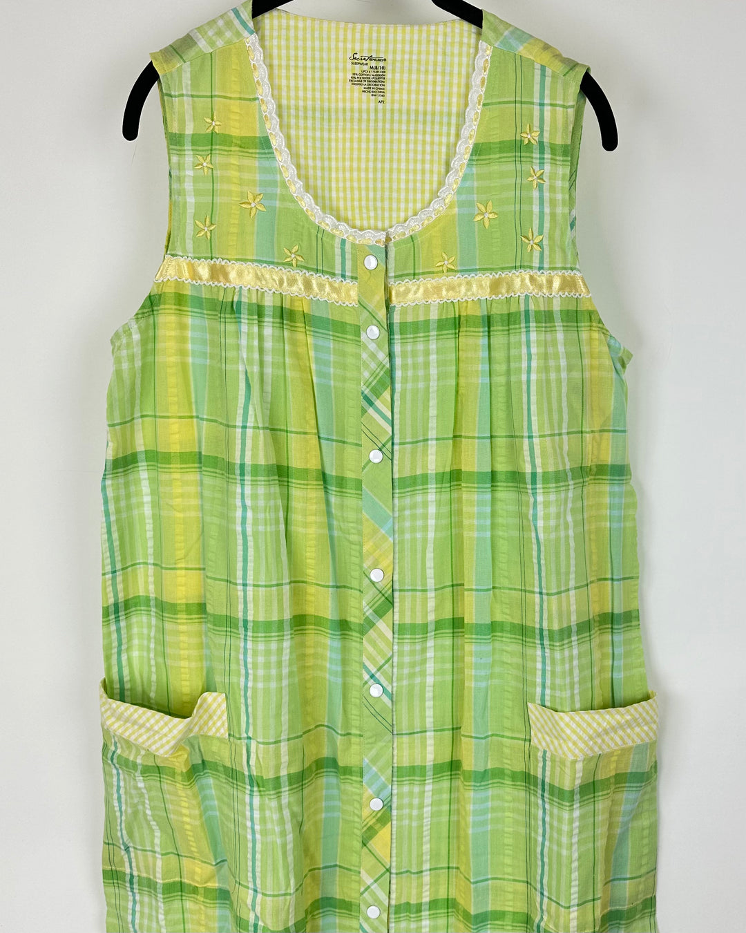 Green And Yellow Plaid House Dress - Size 8/10