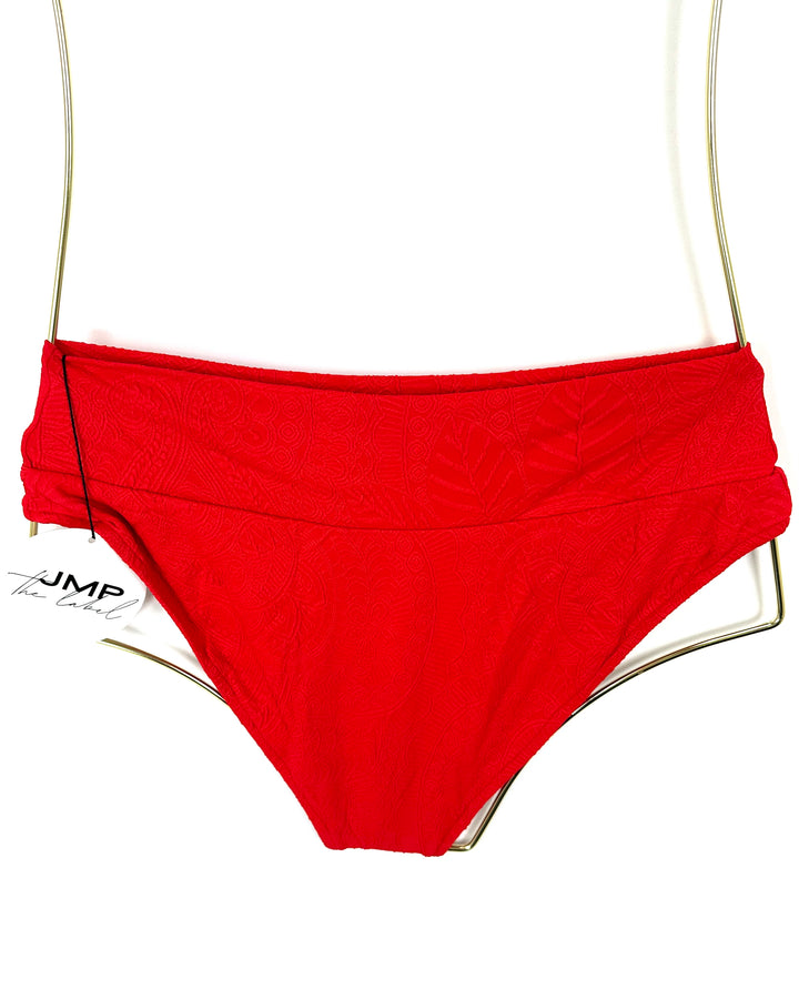 Red Embossed Fuller Coverage Bikini Bottom - XS, S, XXL