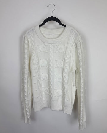 White Floral Cable Knit Sweater - Size 2/4