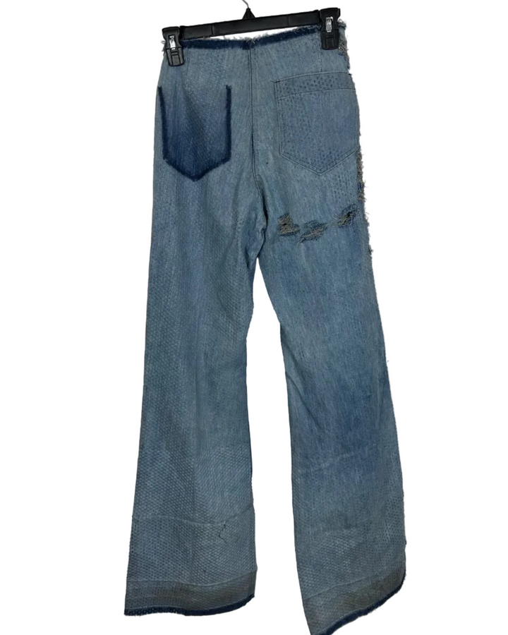 Textured Ripped Bell Bottom Jeans - Size 4/6