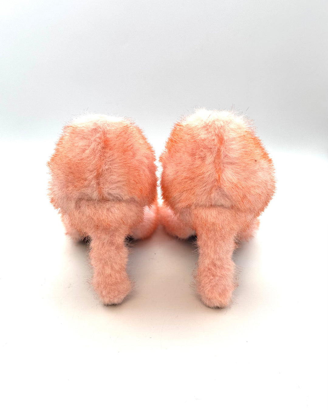 Peach and Silver Faux Fur Heels - Size 39