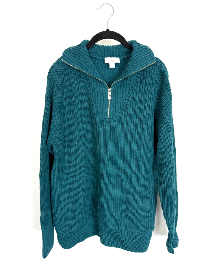 Bright Teal Knit Half Zip Sweater - Size 6/8