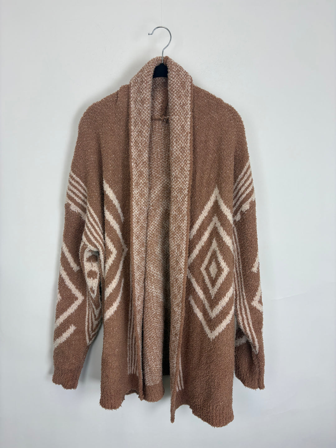 Brown Abstract Pattern Shag Cardigan - Size 8/10