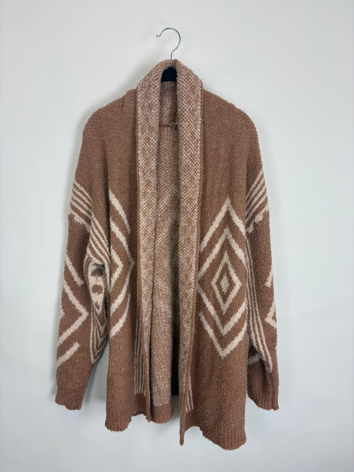 Brown Abstract Pattern Shag Cardigan - Size 8/10