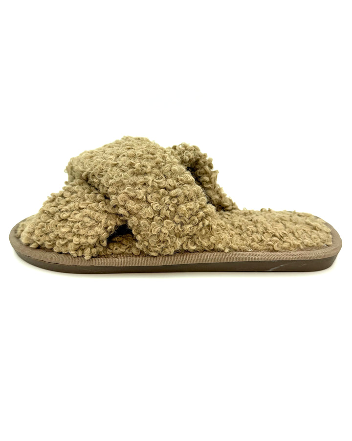 Open Toe Brown Fuzzy Slippers - Size 8/9