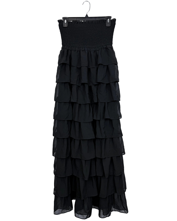 Black Tiered Ruffle Strapless Dress - Size 4/6