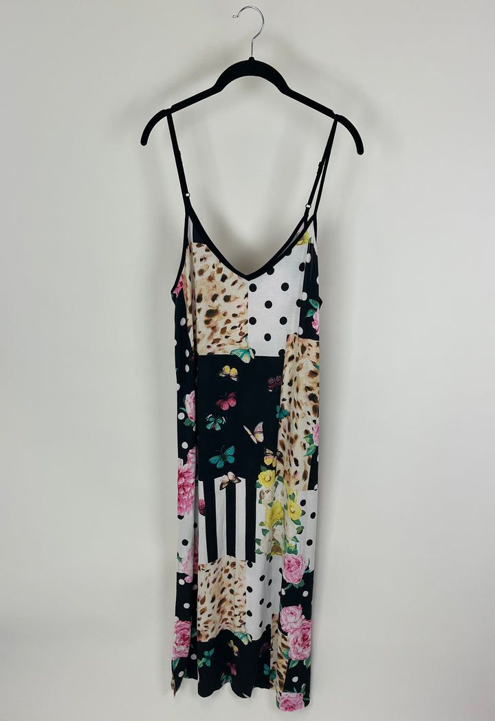 Multi-Pattern Patchwork Slip Lounge Dress - Size 6/8