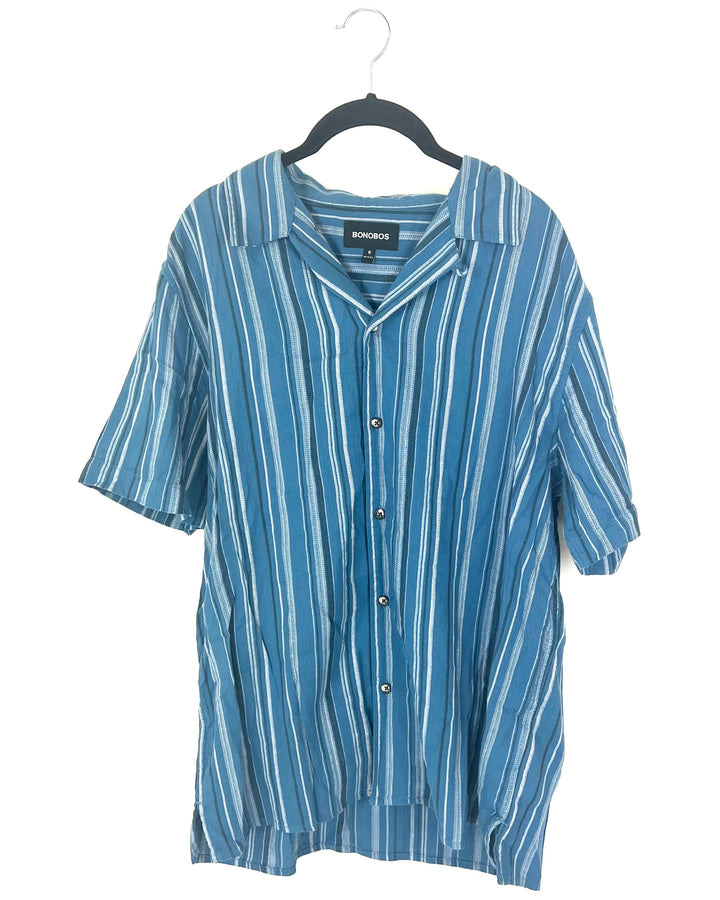 MENS Ocean Blue Striped Button-Up - Medium