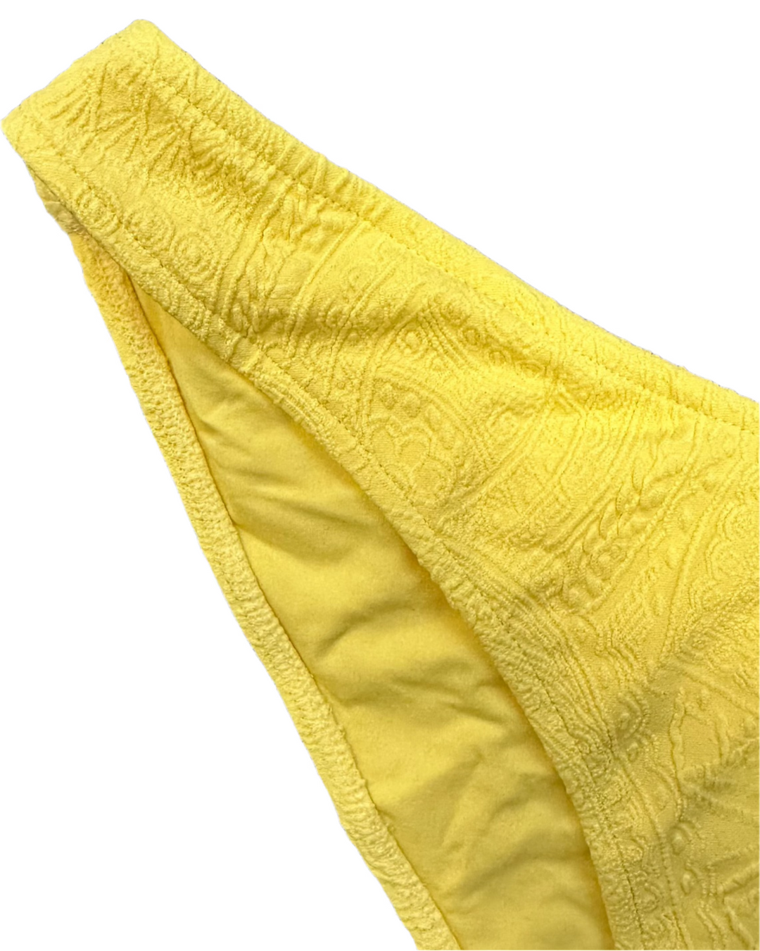 Yellow Embossed High Cut And Cheeky Bikini Bottom - M, XL, XXL