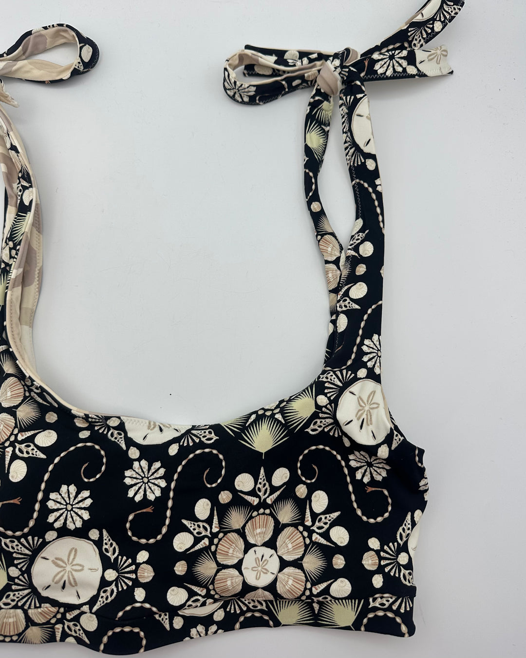 Black Seashell Print Reversible Swim Top - XXS, S, XL