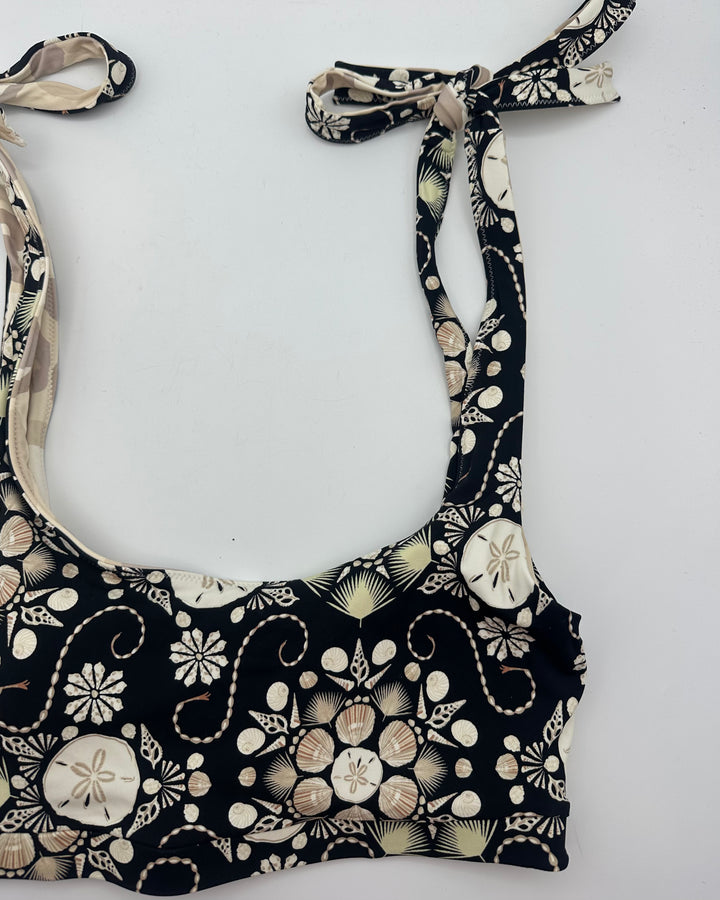 Black Seashell Print Reversible Swim Top - XXS, S, XL