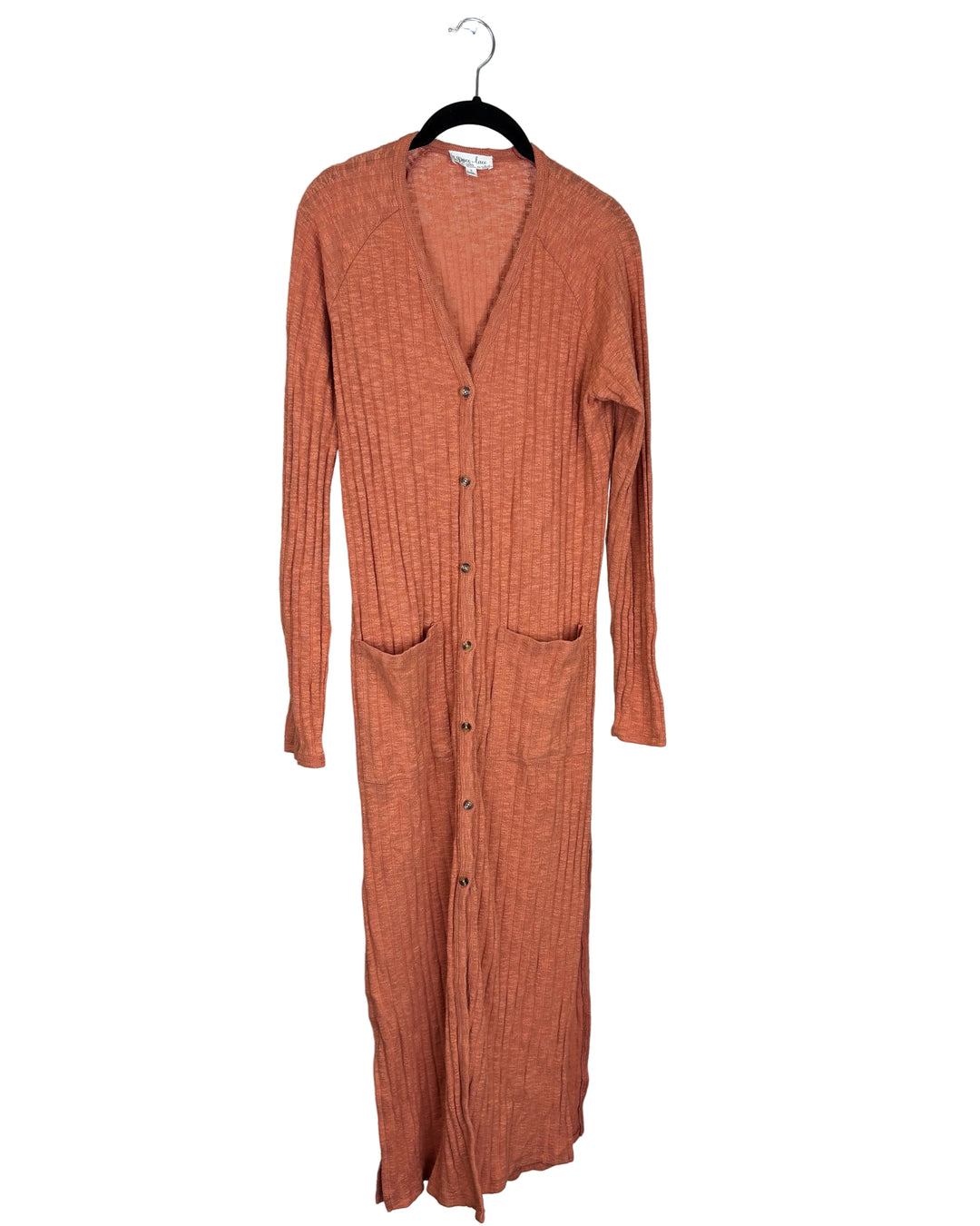 Dusty Coral Ribbed Long Cardigan - Size 2/4