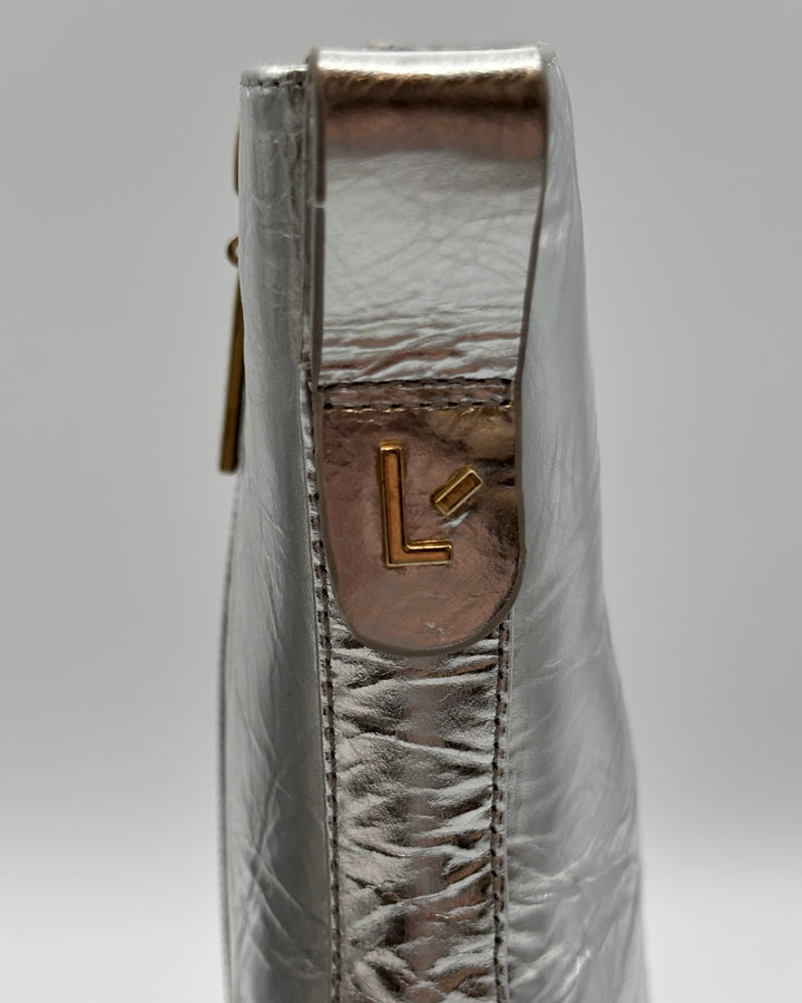 Crinkle Metallic Silver Leather Bootie - Size 8