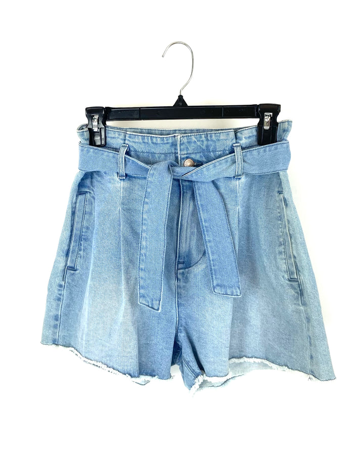 High Rise Tie Denim Shorts - Size 28