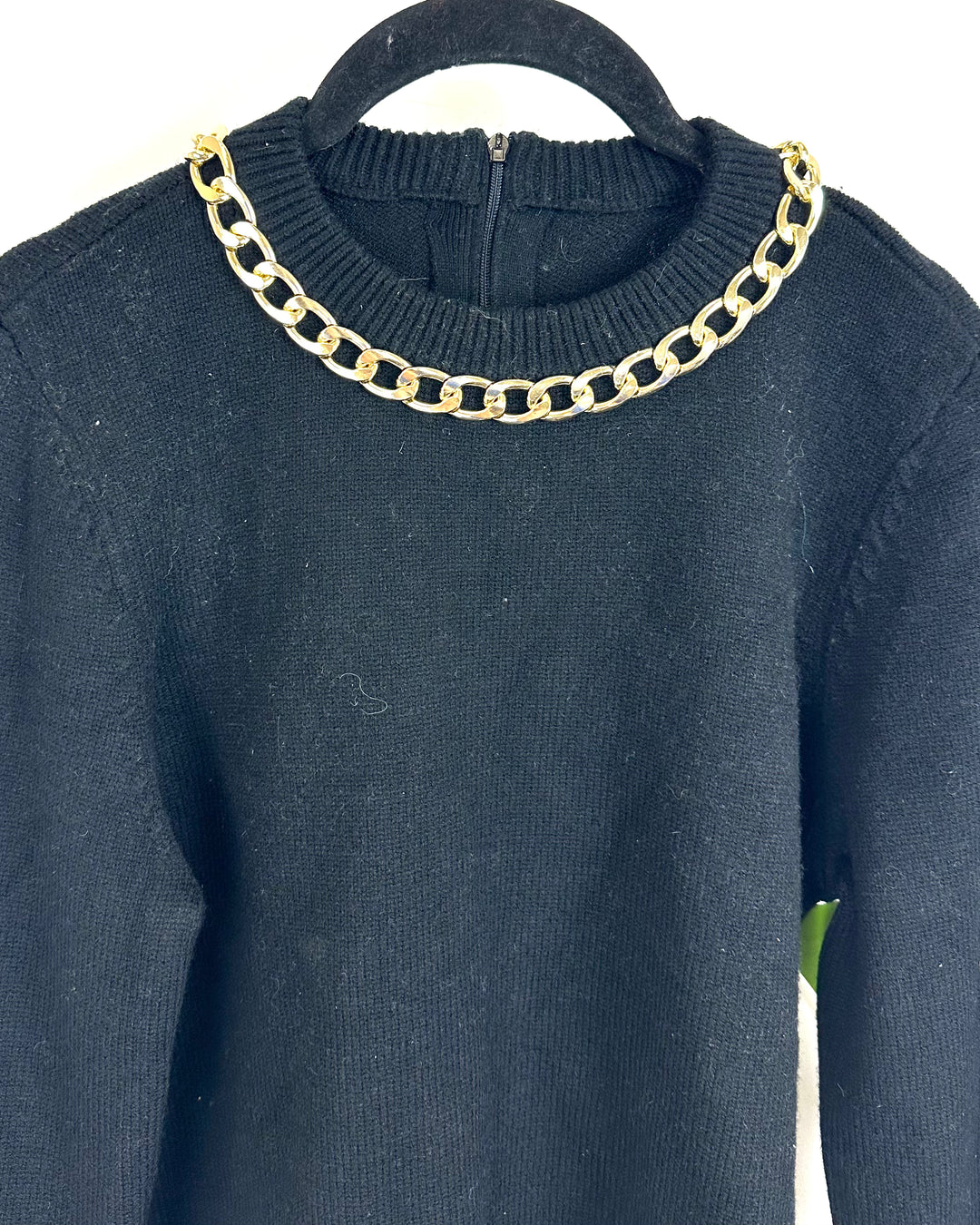 Black Sweater With Gold Chain Neckline - Small