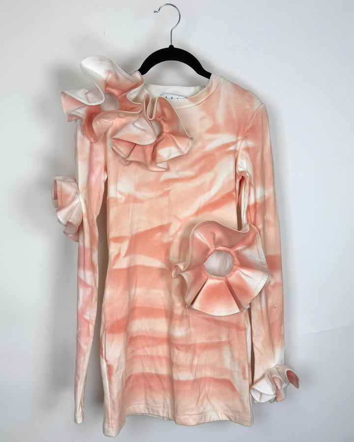 Coral and White Ruffled Flower Dress - Size 2/4