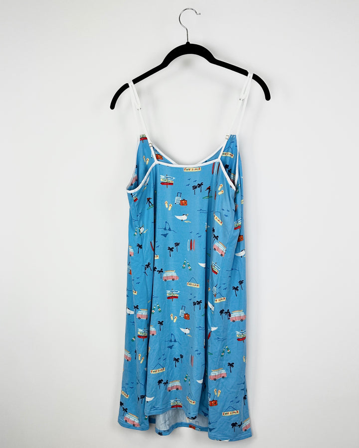 Blue Summer Print Nightgown - Small