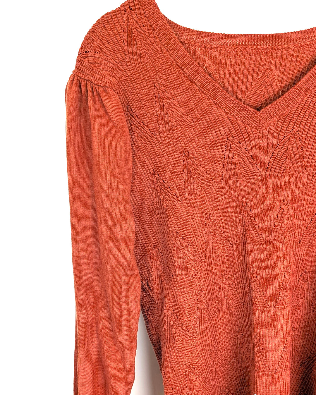Orange V-Neck Sweater - Small