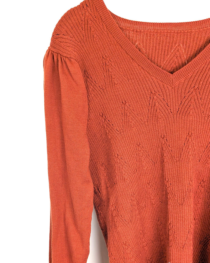 Orange V-Neck Sweater - Small