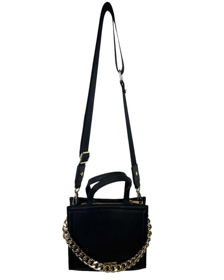 Black Crossbody Bag With Decorative Gold Chain