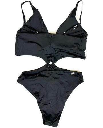 Black Plunge Cut Out One Piece - Size 10/12