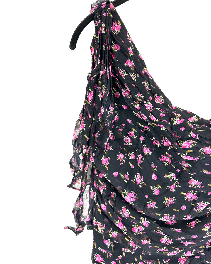 Black and Pink Floral Dress - Size 0/2