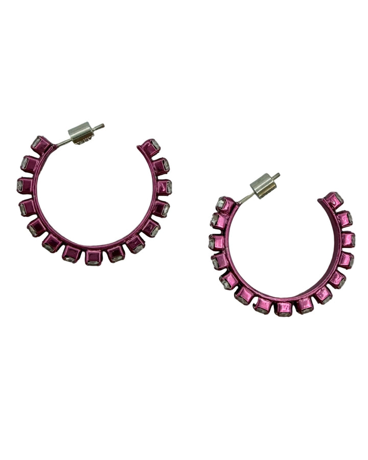 Small Pink Round Rhinestone Hoop Earrings