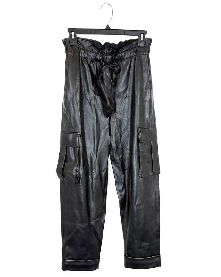 Black Paper Bag Faux Leather Pants - Small