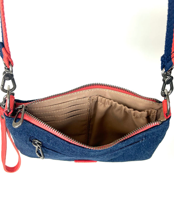 Denim Crossbody Bag with Orange Detailing