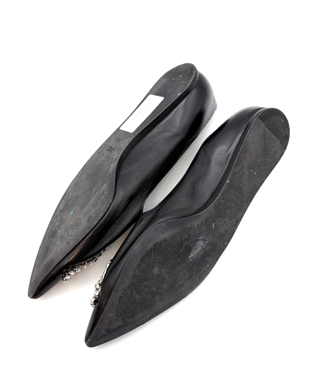 Ink Black and Clear Rhinestone Toe Flats - Size 39