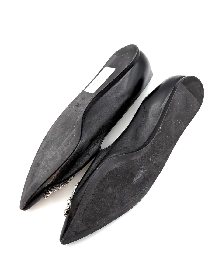 Ink Black and Clear Rhinestone Toe Flats - Size 39