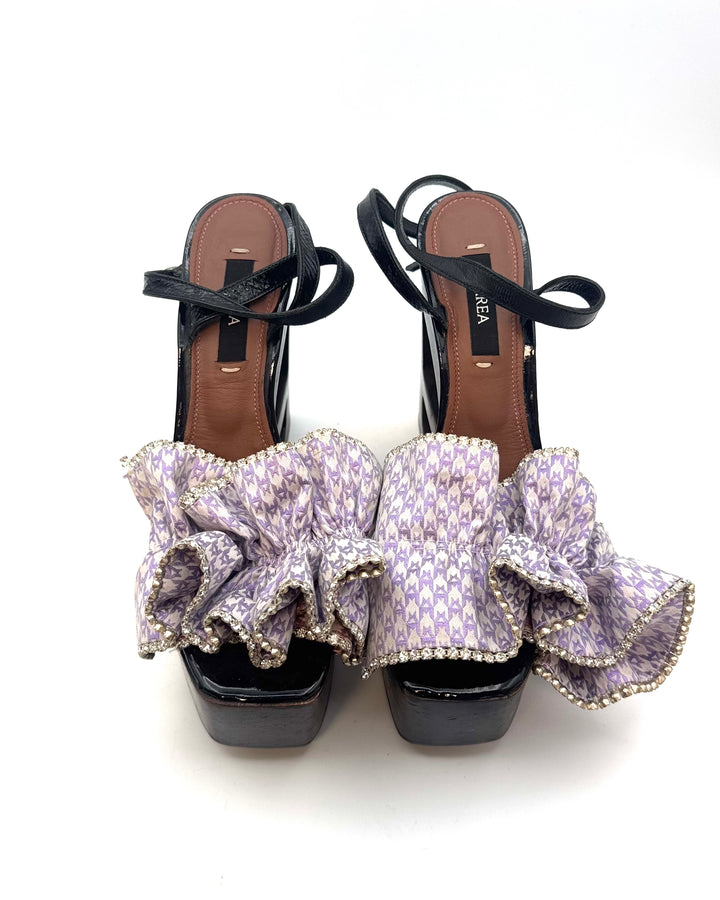 Lavender Purple Ruffle Monogram Platform Sandal - Size 41