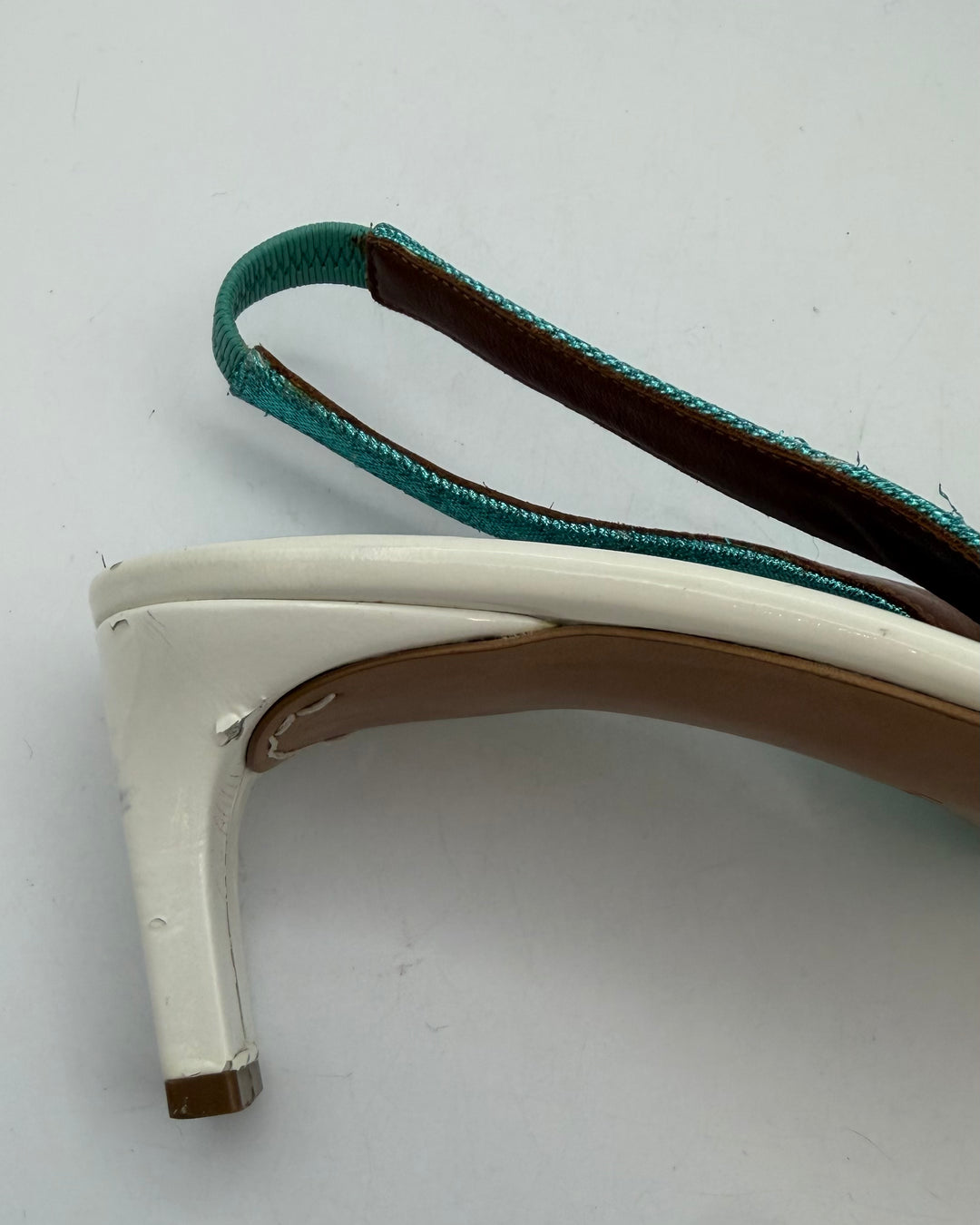 Textured White and Metallic Teal Heels - Size 40