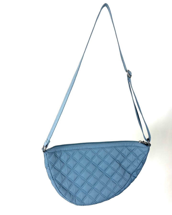 Blue Quilted Crescent Shoulder Bag