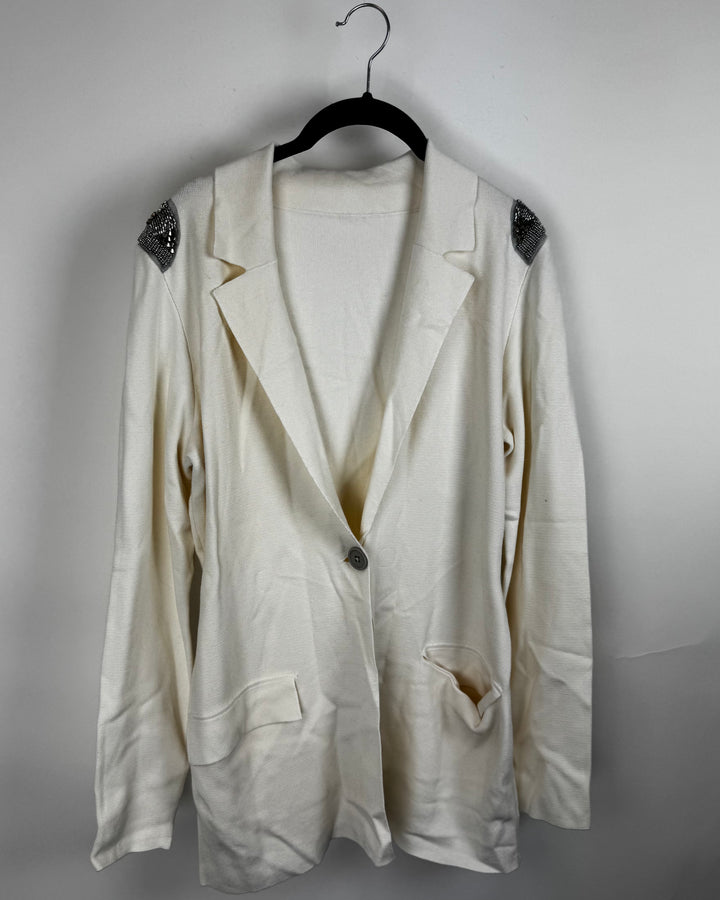 Cream Knit Button Down Sweater - Small