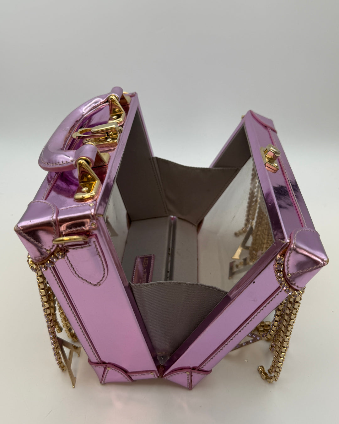 Metallic Pink and Gem Fringe Structured Bag