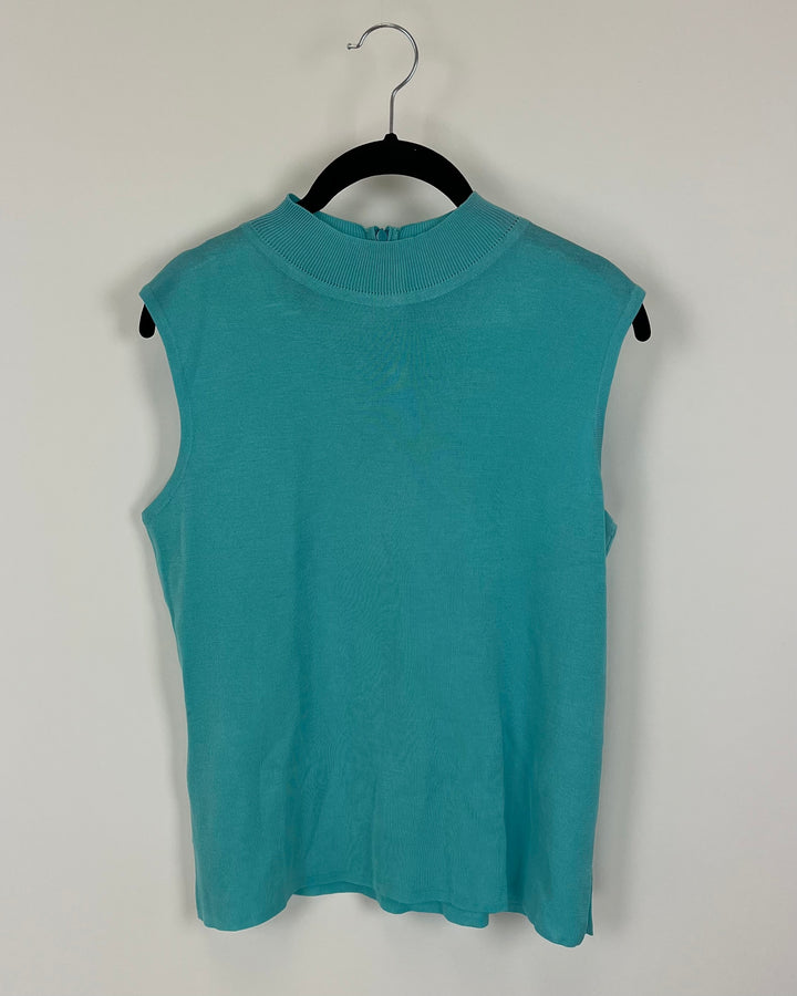 Teal High Neck Knit Tank Top - Size 6-8
