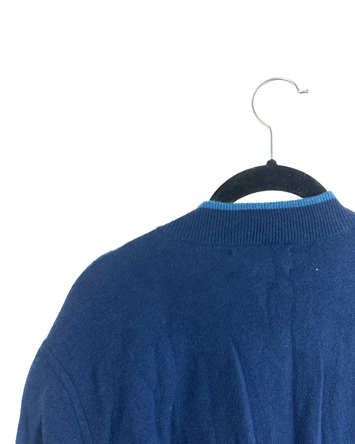 Dark Blue Zip Up Knit Jacket - Mens Medium / Womens Large
