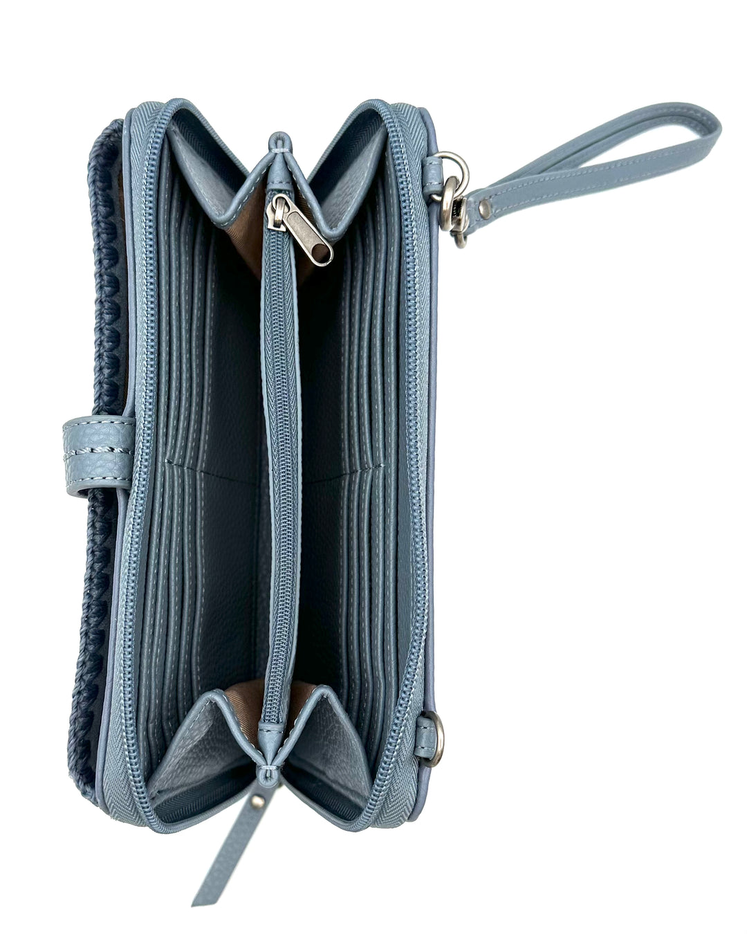 Dusty Blue Leather & Suede Wallet/Wristlet/Crossbody Bag