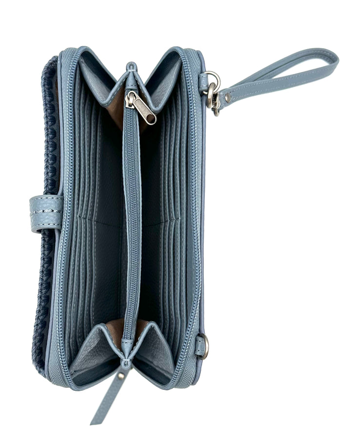 Dusty Blue Leather & Suede Wallet/Wristlet/Crossbody Bag