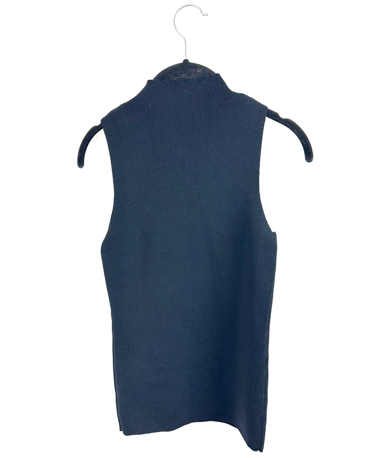 Black Sleeveless High Neck Knit Top - Small