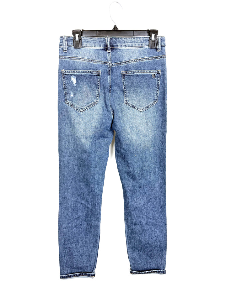 Mid-Wash Indigo Distressed Regular-Fit Jeans - Size 4