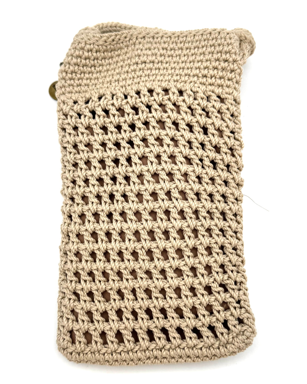 Cream Crochet Shoulder Bag With Beads