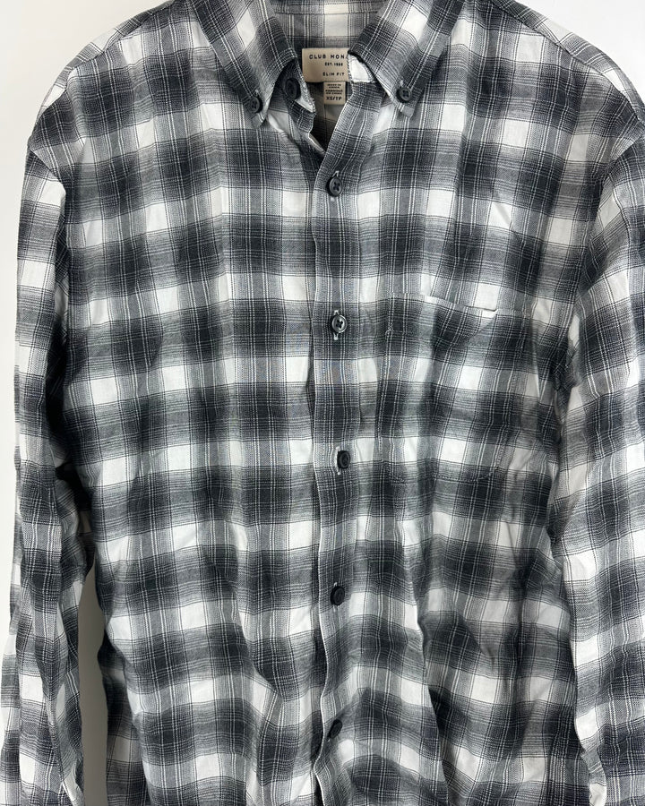 Club Monaco Black & White Plaid Button Down Top - Extra Small