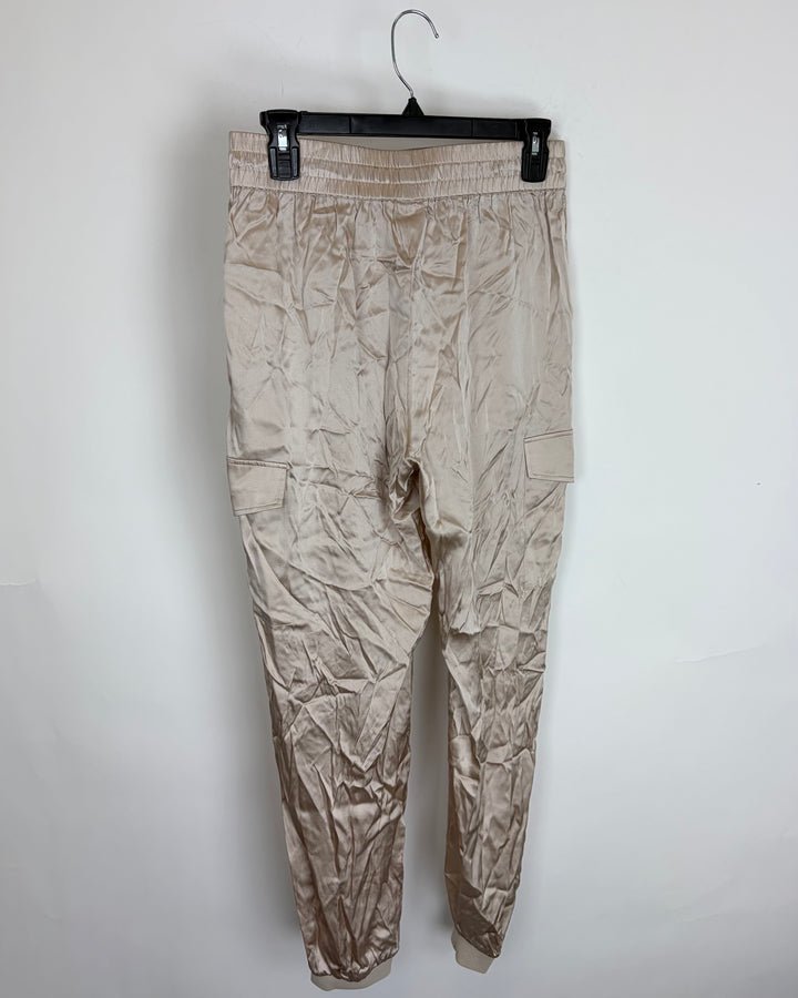 Champagne Satin Cargo Joggers - Size 4/6