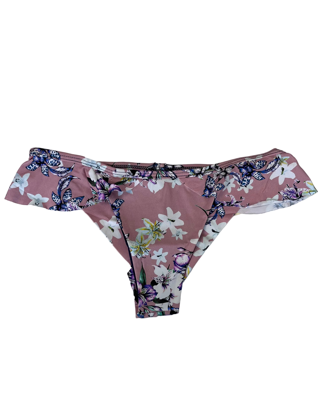 Soft Pink Floral and Ruffle Low Rise Bikini Bottom - Small