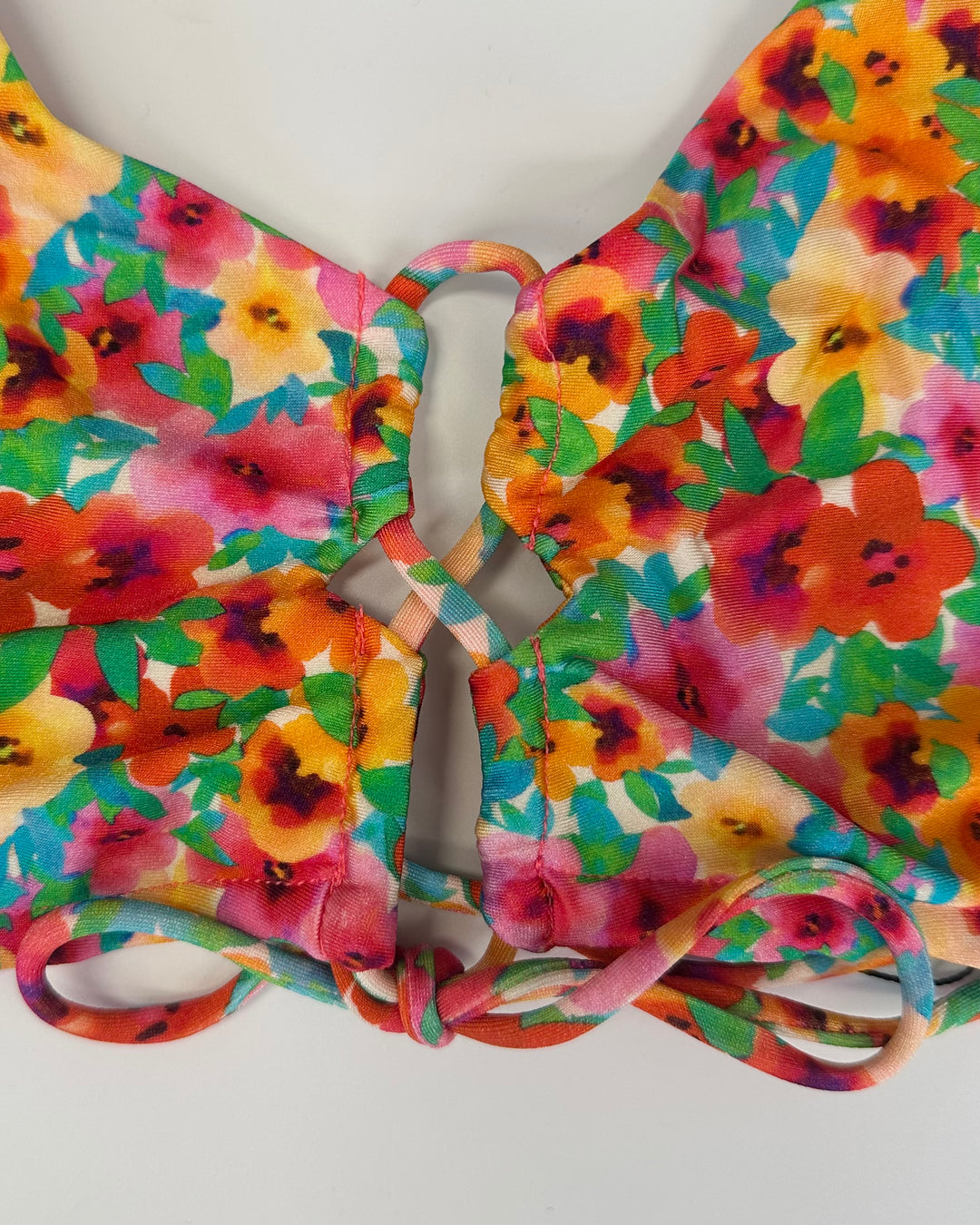 Multi Colored Floral Tie Front Bikini Top - Extra Extra Large
